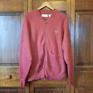 Orvis 100% Cotton Red Raglan Sleeve Zipper Front Knit Cardigan Sweater Size L
